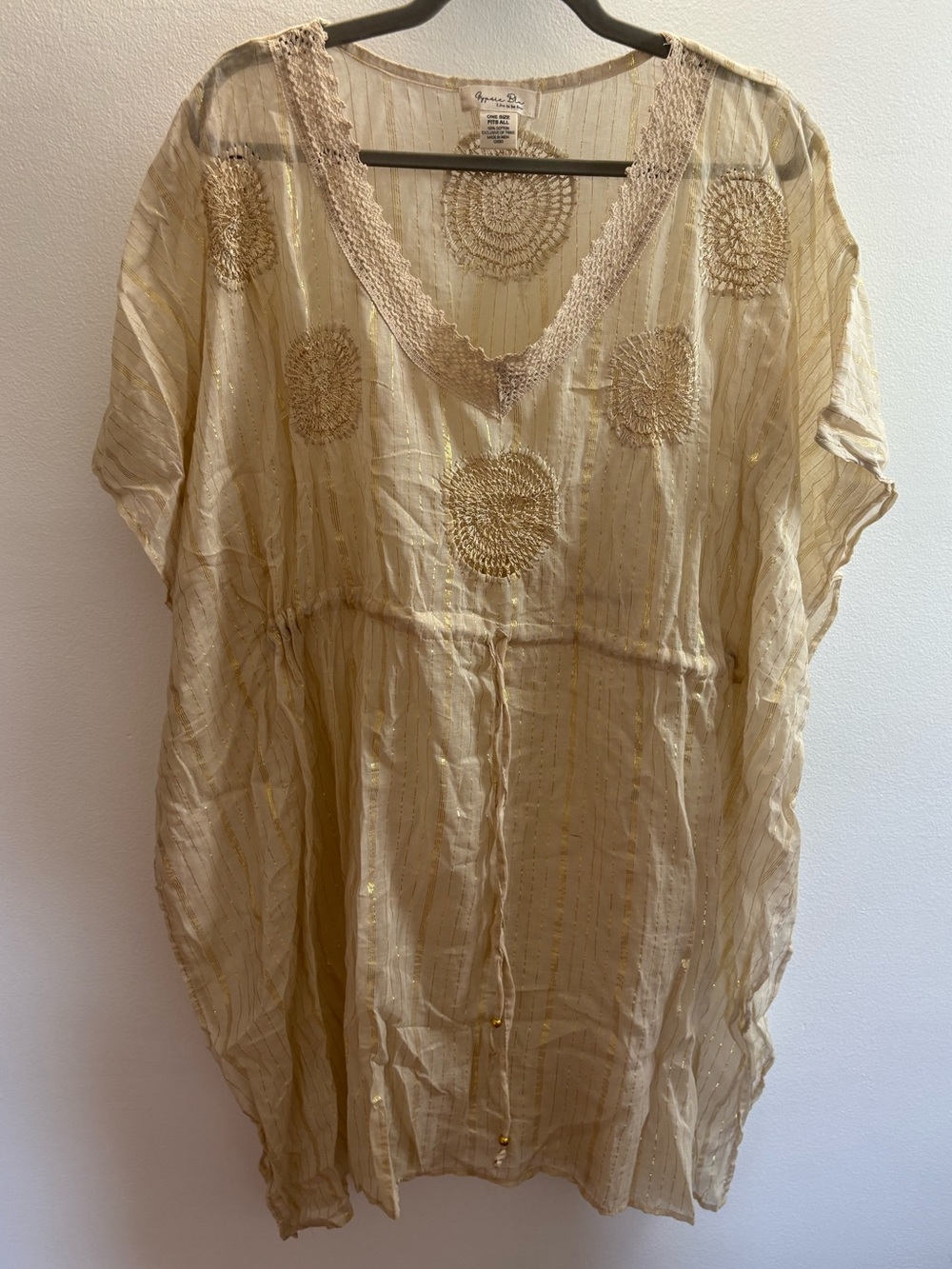 NWOT Gypsie Blu Cream And Gold Embroidered Swim Coverup OS